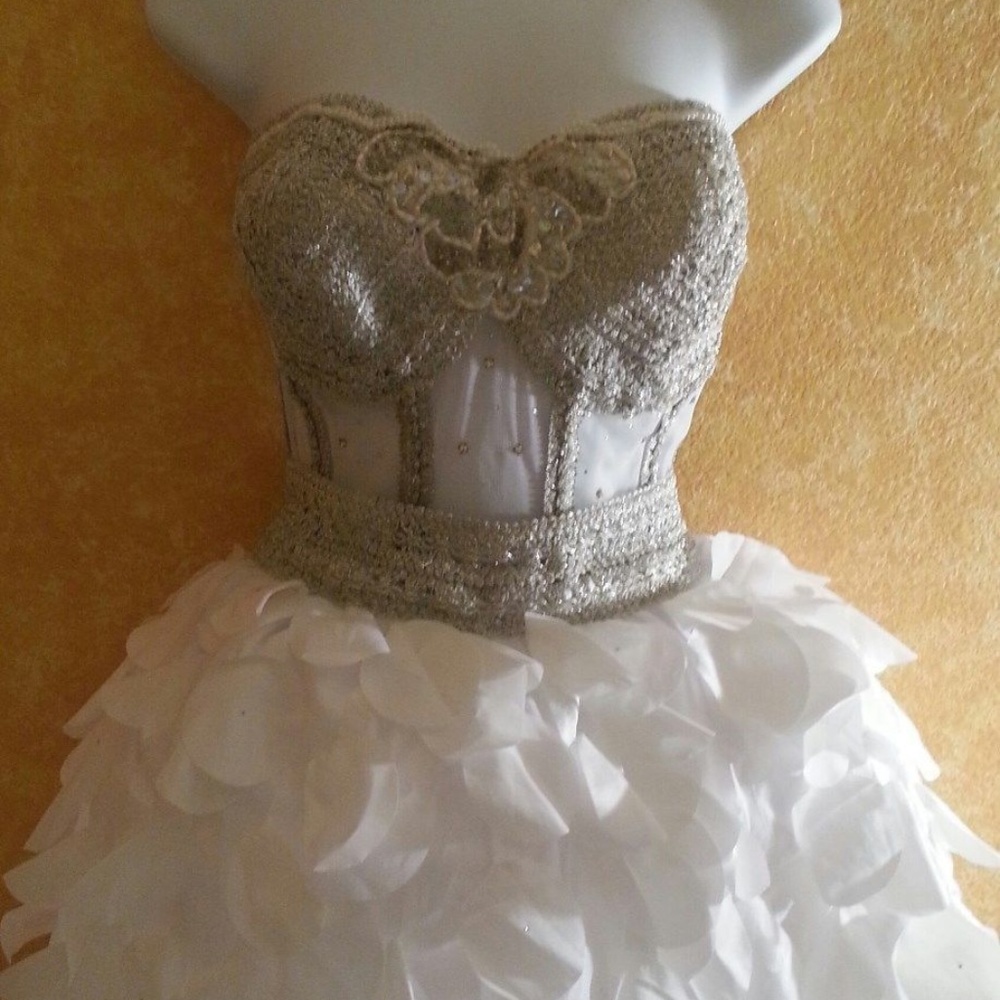 Sheer Jewel Boned White Silver Corset Tutu Dress - Picture 2 of 4